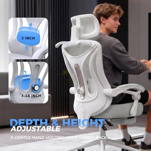 Ergonomic Office Chair with Footrest - Adjustable Lumbar Support & Headrest, 90-160° Reclining Mesh Back Computer Chair - Home Office/Gaming, 350lbs Capacity - Thumbnail 4