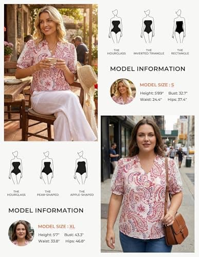 GRACE KARIN Women Boho Floral Tops, Summer Short Sleeve Shirts, V Neck Dressy Casual Blouse Work Printed 2026 Spring Trendy Beige Red Small - Thumbnail 4