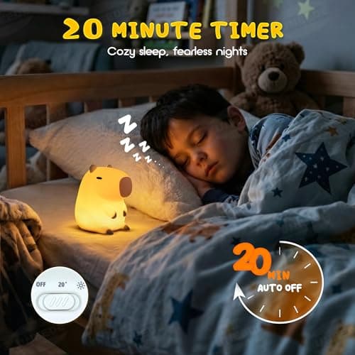 UNEEDE Cute Capybara Night Light, Novelty Animal Silicone Nursery Night Light Rechargeable Table Bedside Lamp with Touch Sensor for Bedroom Living Room Squishy Capybara Stuff Boys Girls Gifts - Thumbnail 4