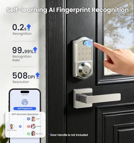 Veise VE017G Wi-Fi Keyless Entry Door Lock, App Remote & Voice Control, Fingerprint Smart Locks for Front Door, Touchscreen Electronic Keypad Deadbolt, Auto Lock, Emergency Power Port, Satin Nickel - Thumbnail 5