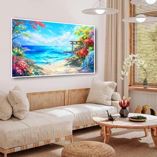 igoodom Large Diamond Painting, Large Beach Diamond Art Kits for Adults, Full Drill Round Big Flowers Diamond Painting, DIY Gem Art and Crafts for Home Wall Decor Gift 27.5 X 15.7inch - Thumbnail 2