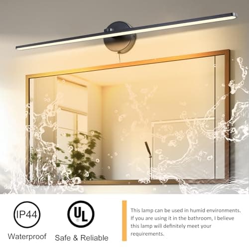 TYhogar 32" Plug in Bathroom Vanity Light Fixtures Modern Black Vanity Lights Over Mirror, 3000k Warm Light Non-Dimmable 18w Eye-Friendly Picture Light Led Wall Lights for Art,Poster,Gallery - Thumbnail 3