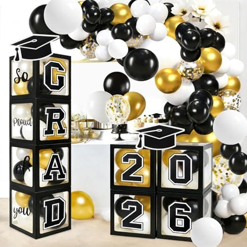 Graduation Decorations 2026 Graduation Party Decorations Set of 4 Boxes with 129pcs Balloons Arch Garland Kit Party Supplies for Any Grades Black - Image 1