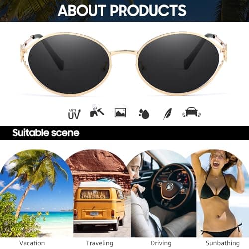 DreamCalf Retro Sunglasses for Women Classic Round Designer Sun Glasses UV400 Protection Shades - Thumbnail 6