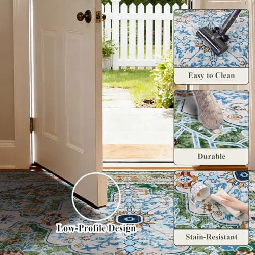 U'Artlines 5'x8' Boho Area Rug, Non Slip Washable Soft Green Carpet for Living Room Bedroom Dining Room Office Indoor Rugs for Home Decor - Thumbnail 4