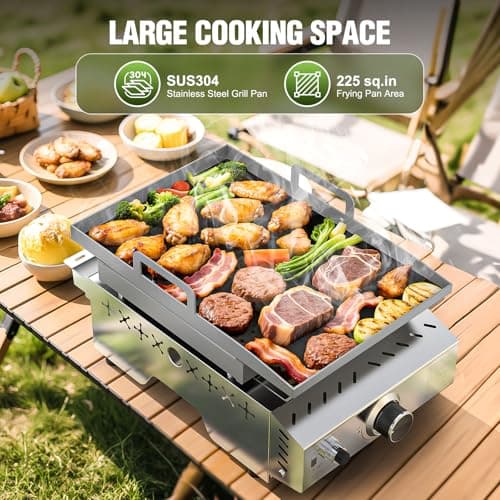 Cowsar Premium Dual-Burner Tabletop Gas Grill | 16,000 BTU Portable Propane Grill with 304 Stainless Steel & Dual Side Shelves – Compact Outdoor BBQ for Patio, Camping, and Backyard Grilling - Thumbnail 2