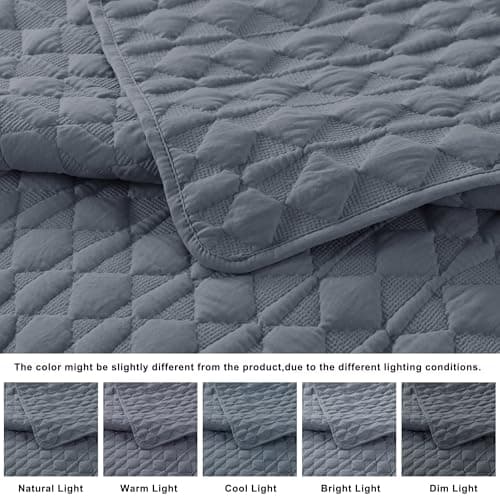 WDCOZY Blue Quilts Queen Size Bedding Sets with 2 Pillow Shams, Lightweight Soft Bedspread Coverlet, Quilted Blanket Thin Comforter Bed Cover for All Season, 3 Pieces, 90x90 inches - Thumbnail 3