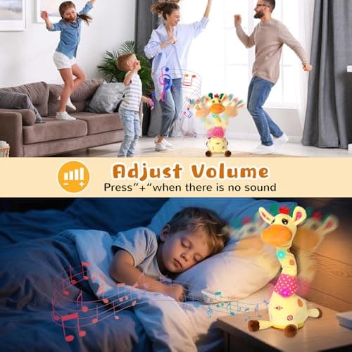 JISONCASE Talking Dancing Giraffe Baby Toy, Adjustable Volume Tummy Time Toy Repeating What You Say, Singing Mimicking Recording Sensory Education Gifts for Toddlers Boy Girls - Thumbnail 3