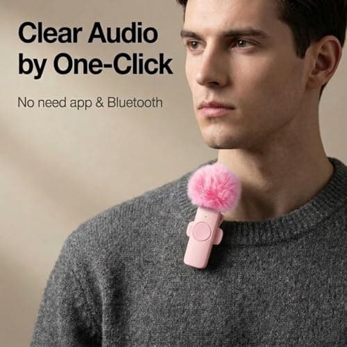 Caiord 2 Pack Professional Wireless Lavalier Microphone foriPhone 17/16/15 Android Phone, Lapel Mics Plug-Play Clip on Lapel Mic for YouTube, Recording, Vlog, Facebook Live - Thumbnail 2