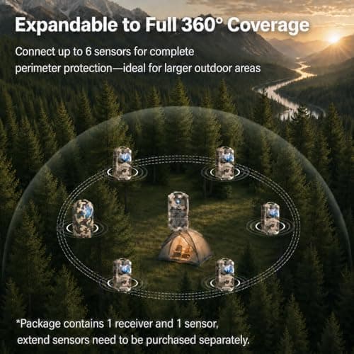 Camping Radar Security Alarm,Wireless Perimeter Alarm,Rechargeable Motion Sensor Trip Alarm,1/2 Mile Range,Waterproof System for Outdoor Security&Survival Gear-Updated Version(Desert Camo) - Thumbnail 6