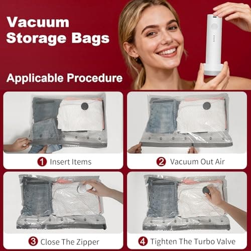 Vacuum Storage Bags with Portable Electric Pump,Space Saver Sealer Bags, Airtight Compression Bags for Clothes, Pillows, Comforters, Blankets, Bedding (15 Pack) - Thumbnail 4
