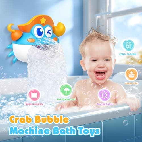 Bath Toys,Rechargeable Crab Baby Bath Toys Light Up Bath Bubble Machine with Colourful RGB Light Great Birthday Gift for Boys and Girls Toddler Toy for Kids Ages 1-3 4-8 - Thumbnail 3