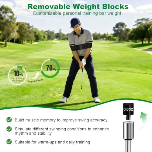 UYCCIMB Retractable Golf Swing Trainer, Portable Golf Grip Trainer Right Hand with Practice Golf Club Weights for Enhance Swing Technique, Beginners Tempo Trainer for Chipping Hitting - Thumbnail 4