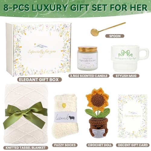 Get Well Gifts for Women Care Package - Surgery Recovery & Chemo Comfort Box, Feel Better Basket for Her After Miscarriage or Illness,Surgery Cancer, Encouraging Self-Care Gift(Green White) - Thumbnail 2