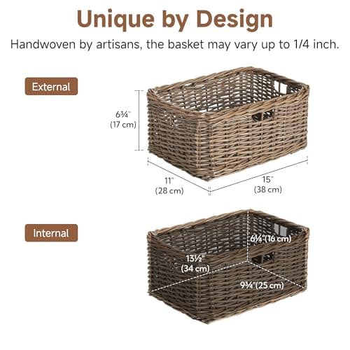StorageWorks Pantry Baskets, Willow Storage Baskets for Organizing, Shelves, Pantry Organizers and Storage, Light Brown, 15"L x 11"W x 6 ¾"H - Thumbnail 2