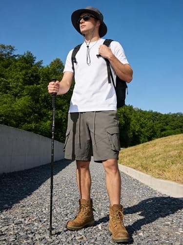 TRFIC Mens Cargo Shorts Casual Sweat Shorts with Button Drawstring Multi Pockets for Work Hiking Outdoor - Thumbnail 3