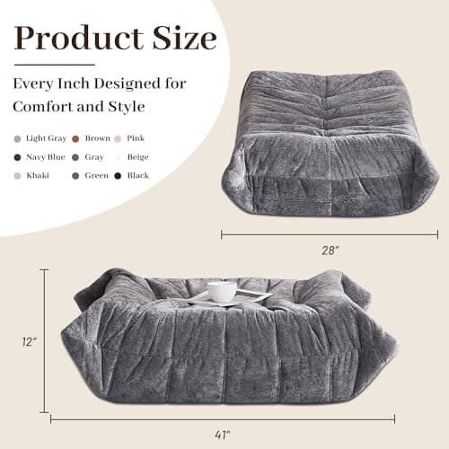 Kasunpul Bean Bag Ottoman, Memory Foam Lazy Bean Bag Sofa, Foot Rest Fireside Chair for Living Room, Bedroom, Dorm, Office(Dark Grey) - Thumbnail 2