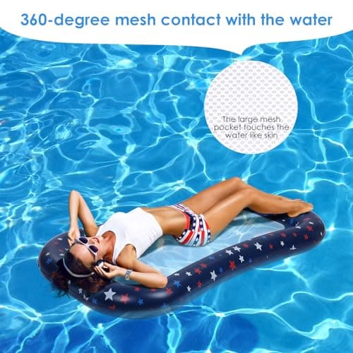 POORAFTERS Ultra-Comfort Cooling Pool Float Lounge 2 Pack Extra-LargeMesh Inflatable Raft with Cup Holder Floating Lounger for Adults Beach Pool Lake Party Summer Relaxation Essential - Thumbnail 6