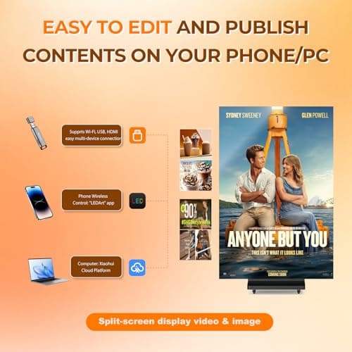 RIXZSIW 90 inch LED Digital Signage, P1.86 Tri-Fold Dual-Sided Foldable LED Poster Screen with Flight Case, GOB Commercial Advertising Display Screen Kiosk, WiFi/USB/HDMI, for Store, Rentals, Events - Thumbnail 5