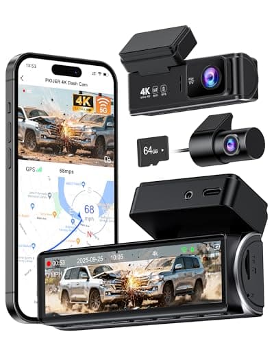 4K Dash Cam Front Rear, Dual Dash Camera for Cars Built in 5GHz/2.4GHz WiFi GPS Dashcam with G-Sensor 24H Parking Monitor Loop Recording WDR Night Vision 170° View Angle APP Control Free 64GB SD Card - Image 1