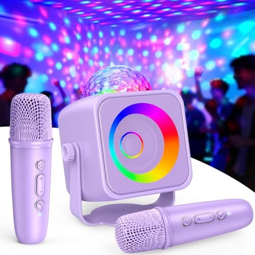 Karaoke Machine for Kids Girls: Birthday Gifts for 4 5 6 7 8 Year Old Girl Toys Age 4-12 Stand Karaoke Speaker with Disco LED Lights Portable Bluetooth Speaker with 2 Wireless Microphone Family Home
