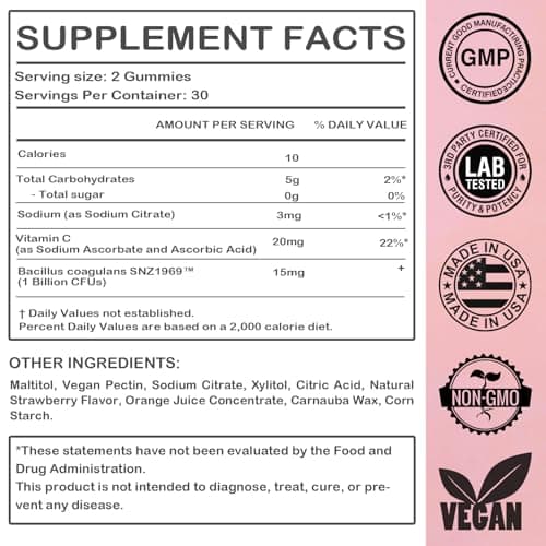 DEXOV Vaginal Probiotic Feminine Gummies for Women – pH Balance Support & Vitamin C, Strawberry Flavor, Vegan, Sugar-Free, Non-GMO, 60 Gummies (30 Servings) - Thumbnail 6