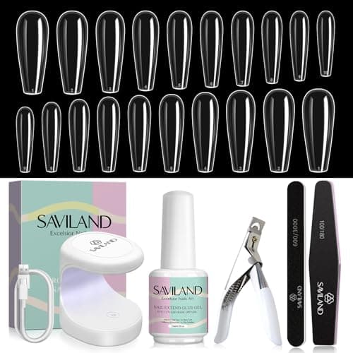 SAVILAND Nail Kit for Beginners: Nail Set Kit with Everyting Long Coffin Nail Tips with 4-in-1 Glue Gel and Nail Lamp U V Nail Light DIY Salon At Home Gift for Women Mincure Kit - Image 1