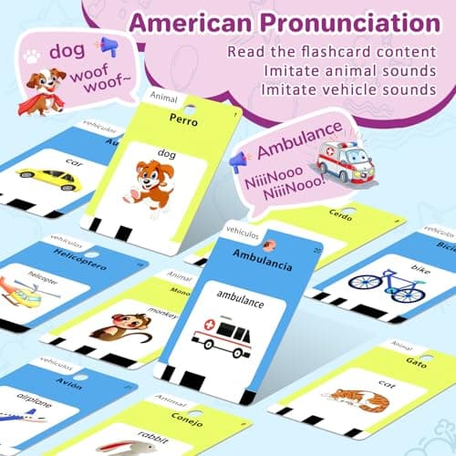 Spanish and English Talking Flash Cards for Toddlers 1 2 3 4 5 6 Year Olds, 420 Sight Words, Montessori Learning Toys, Pocket Speech Therapy Toys, Sensory Preschool Educational Birthday Gift - Thumbnail 2