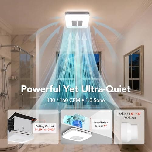 OREiN Matter Smart Bathroom Fan with Light – Humidity Sensor, 130–160 CFM Ventilation, Ultra-Quiet 1.0 Sone, Tunable White & Custom RGB, Dual Bluetooth Speakers, Compatible with Alexa & Google Home - Thumbnail 3