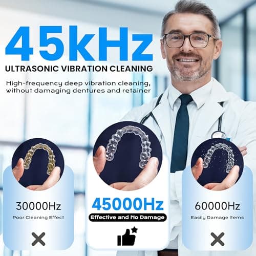 45kHz Ultrasonic Retainer Cleaner, 200ML Dental Cleaning Pod for Dentures, Mouth Guards, Braces, Aligner, Toothbrush Jewelry and More, UV Denture Cleaner with 4 Modes & Digital Timer - White - Thumbnail 3