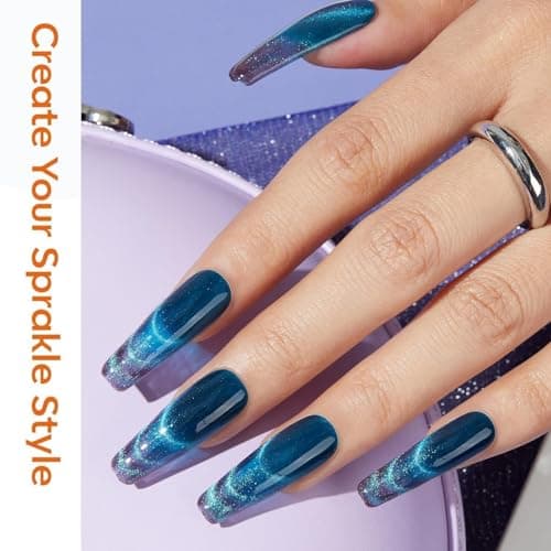 modelones Cat Eye Magnet Set, 15PCS Multi-Shape Nail Magnet for Cateye Gel Polish, Heart Moon Flower Square Effects with Bead-Attracting Nail Art Tool, UV/LED Lamp Required, DIY Toenails Nail Art - Thumbnail 5
