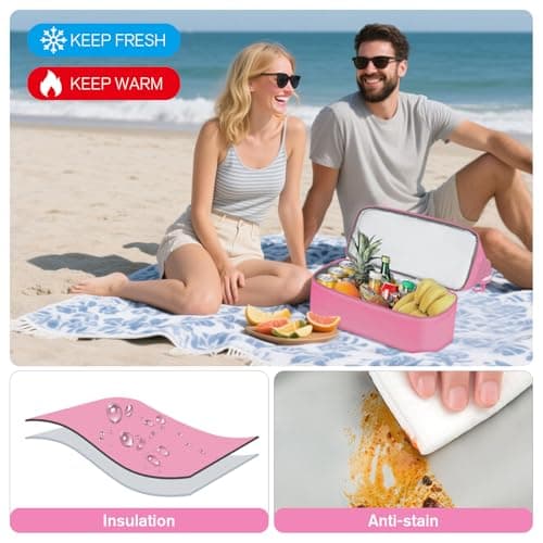 WOOMADA Beach Tote Bag With Cooler, Large Mesh Beach Bags for Women with Wet Pocket, Pool, Swim, Travel Essentials(Hot Pink White) - Thumbnail 2