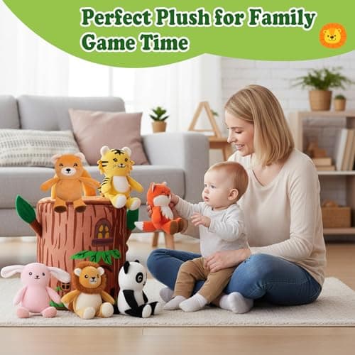 Zoo Stuffed Animals Toys Set - 6 pces Jungle Safari Animals Interactive Adopt Toy Plushies for Kids Toddlers Boy 5 Inch Mini Plush Panda Tiger Lion Bear Forest Animal Birthday Gift - Thumbnail 6