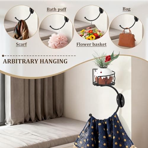 Fashion Matte Black Towel Hook with Candle Holder, Metal Sturdy Wall-Mounted Hand Towel Holder for Bathroom, Holder for Glasses, Candles and Plants, Coat Rack for Bedroom and Bathroom Decor - Thumbnail 5
