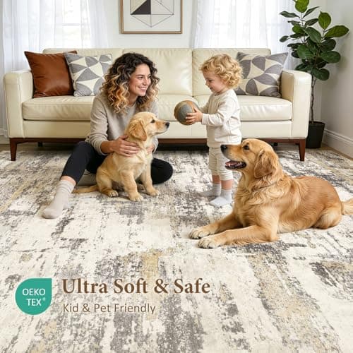 Area Rugs for Living Room: 5x7 Abstract Washable Rug Modern Neutral Large Soft Stain Resistant Non-Slip Backing Machine Table for Bedroom Dining Room Indoor Home Office Carpet - Gold Brown - Thumbnail 4