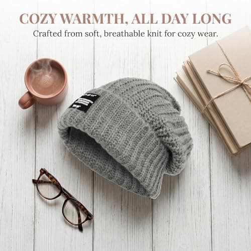 BSHITWO Knit Beanie for Women, Winter Hat Anti Frizz Stretch Warm Cap for Ski Daily Gifts, Gray - Thumbnail 4