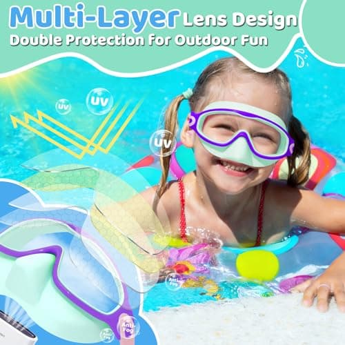 Vvinca Kids Swim Goggles 2 Pack with Nose Cover and Attached Earplugs, Wide View Anti-Fog/UV Swimming Goggles for Age 3-12 Boys Girls, No Leak Pool Water Clear Swimming Goggle for Youth Toddler - Thumbnail 6