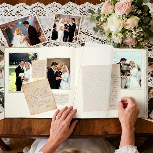 Vienrose Scrapbook Album 12" x 12", Large Linen Photo Album with Writing Space, DIY Scrapbook Supplies for Wedding, Baby, Family Memories & Travel (50 sheets / 100 pages, Grass Green) - Thumbnail 5