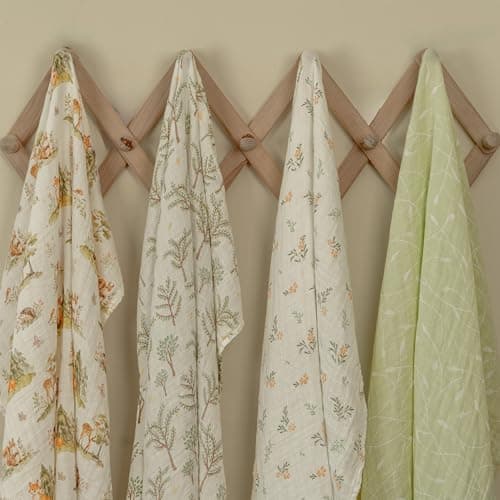 Civarua Kids Muslin Swaddle Blankets for Newborn, 4 Pack Cotton Baby Blankets Neutral, Large 31.5 x 43.3 Breathable Soft Receiving Blanket, Essentials Swaddle Wrap Burping Clothes, Green Jungle Animal - Thumbnail 6