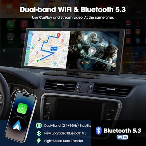 LAMTTO Upgraded 11'' Wireless Carplay Screen with Net-Flix YouTube Apps and Backup Camera Built-in Entertainment Video Box Navigation Voice Assistant for iOS 10+ Android 11+ - Thumbnail 5