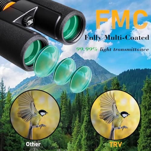 TRV 10x42 Binoculars for Adults High Powered - Waterproof Fogproof BAK4 Prism, with Phone Adapter for Bird Watching, Hunting, Travel - Thumbnail 3