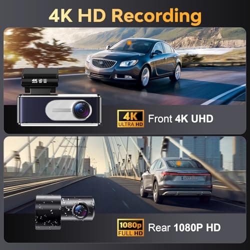 Csyibeielec Dash Cam Front and Rear - 4K HD Dual Dash Camera for Cars, Built-in 5G WiFi GPS, 64GB Card, Dashcam with 3.2" IPS Screen, UHD Night Vision, HDR, App Control, 24H Parking Monitor - Thumbnail 4