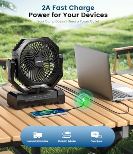 Camping Fan Rechargeable, 60H Long-Lasting Battery Powered Fan - 4 Speeds, 3 Light, Timer, Sleep Mode, Hook, Portable Fans for Camping Gear, Travel Essentials, Tent, RV, Outdoor, Garage, Emergency - Thumbnail 5