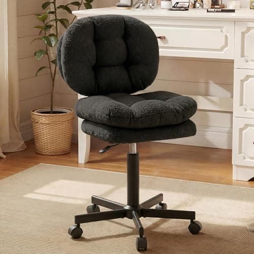 Dowinx Vanity Chair with Wheels, Double-Layered Thickened Cushion Makeup Chair with High Backrest, Armless Swivel Ergonomic Comfy Desk Chair for Home Office, Adjustable Height for Bar Counter-Black - Image 1