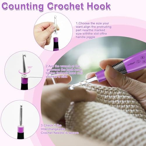 Counting Crochet Hook Set, Light Up Crochet Hooks with Ergonomic Handle, 24 Size Interchangeable Crochet Hooks Kit with Digital Counter, Crochet Hooks for Arthritic Hands, Gift for Beginners - Thumbnail 6