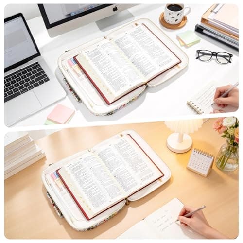 Foghut Large Quilted Bible Cover with Handle, Protective Bible Carrying Case with Pockets, All-in-One Bible Study Organizer for Church & Daily Study, Christian Gift for Women - Thumbnail 6