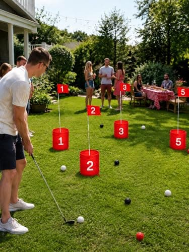 SJEhome 6 Hole Backyard Game Golf for Adults Outdoor Indoor Practice Gifts for Yard, Lawn, Park, Yard, Beach - Thumbnail 3