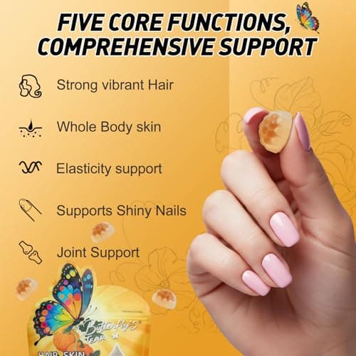 BUTTERFLY'S TEAR Hair, Skin & Nails for Women, Gummies with 10000mcg Biotin & Collagen Complex,Strong Vibrant Hair, Supports Shiny Nails, Healthy Skin, Extra Strength (Pineapple Flavor, 120 Count) - Thumbnail 4