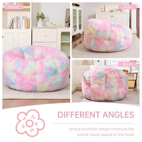 Cvortll Bean Bag Chair, Floral Shaped Beanbag, Faux Fur Adult Teen Kids Comfy Chair with Petal Armrest Chair, Bean Bag Couch for Bedroom, Living Room, Dorm, Game (Colorful) - Thumbnail 3