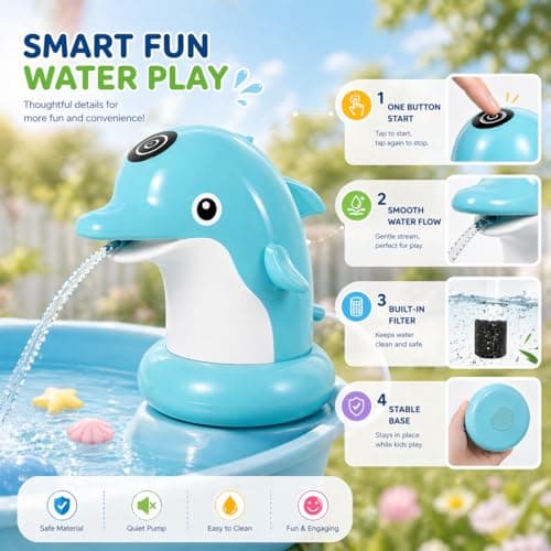 Dolphin Shaped Water Table Pump, Cordless Rechargeable Pump for Water Tables, 3 Hours Non-Stop Water Fountain Play, Easy Tool-Free Installation, Water Play Accessories for Toddlers & Kids - Thumbnail 3